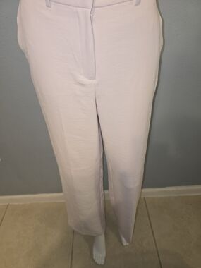 Tailored High-Rise Straight-Leg Trousers in Light Pink